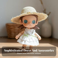BJD Outfit Set Collector's Item Doll Dress and Hat Set Soft Textile White Summer Doll Dress for Seasonal Display