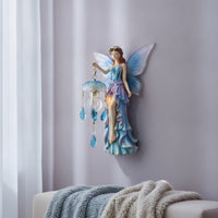 Fairy Wall Lamp Carved Fairy Figurine with Lantern Storybook Decor for Girls, Bedroom