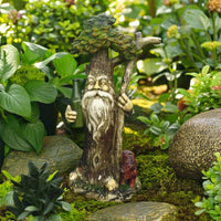 Tree Person Statue Resin Bearded Man Figurine Weather Resistant Garden Statue with Animal for Fairy Gardens, Planters, Patios