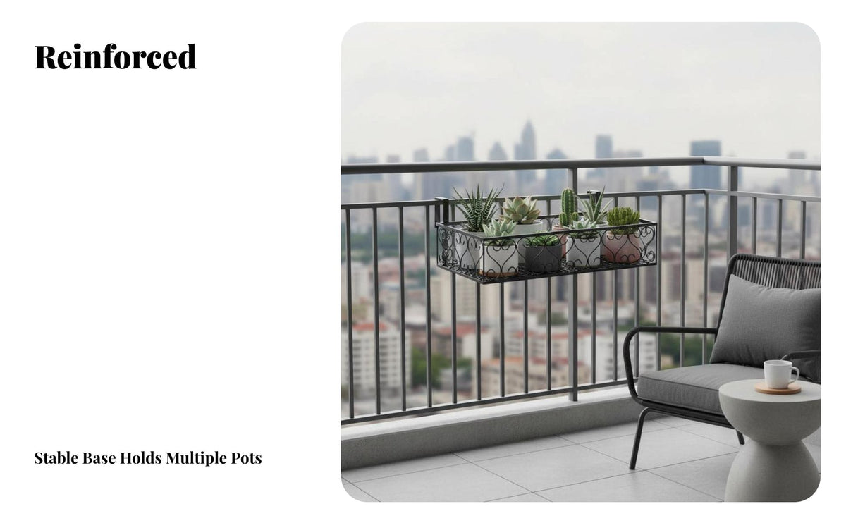 Space-Saving over-the Pot Holder Easy to Hang Balcony Planter Box Anti-Rust Finish ing Rack Sturdy Construction for Apartment Dwellers, Plant Lovers, homeowners, Patio, Porch, Fence