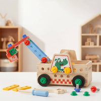 Wooden Truck Tool Set Fine Motor Skills Wooden Tool Truck Toy Built-in Storage Pretend Repair for Preschoolers, Young Children, Kindergarten