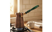 Oxidized Finish Copper Cezve Heat-Insulating Handmade Copper Coffee Pot Flared Body Turkish Coffee Pot Stovetop Use