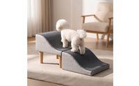 Anti-Slip Foldable Pet Ramp Upholstered Wave Pet Ramp Furniture-Style Low-Lying for Small Dogs, Injured Pets, Sofa, Bedside