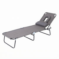 Adjustable Backrest Folding Lounge Chair Metal Frame Folding Outdoor Cot Textile Surface Reclining Cot Side Support Loops for Patio, Balcony, Yard, Sunbathing Area