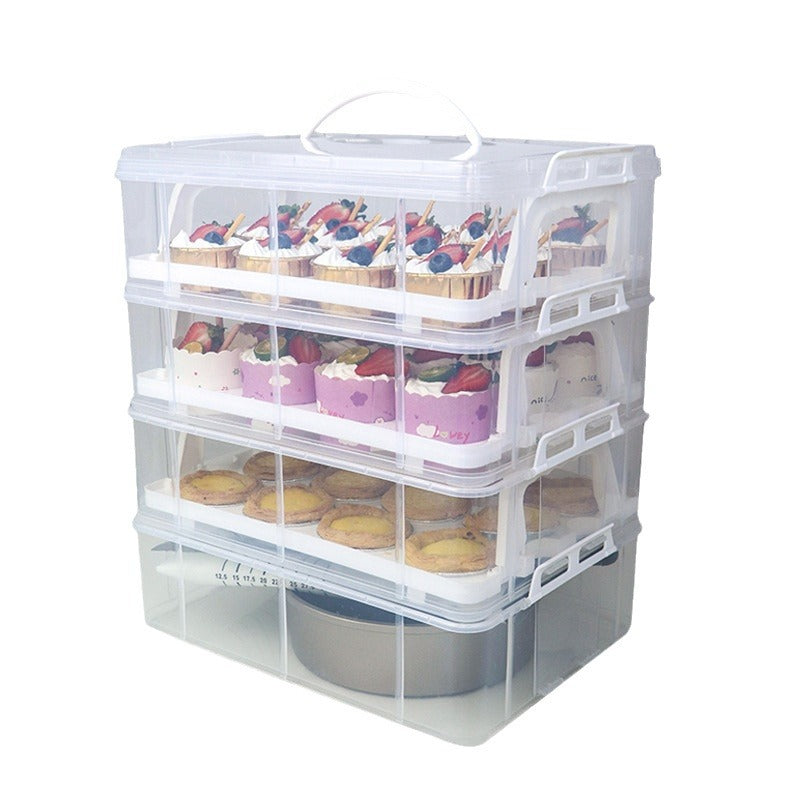Cupcake Packaging Box with Handle, Plastic Mobile Dessert Table Storage and Transport Box for Muffins
