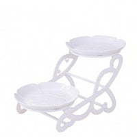 Decorative Folding Dessert Display Stand Raised Rims Two-Tier Dessert Stand Scroll-Style Cupcake Display Holder Lightweight for Events, Parties