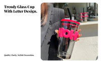 Chic Glass Straw Cup Reusable Sipping Tubes Monogrammed Glass Cup with Lid and Straw Great Gift for Students, Teachers, Gifting, Home