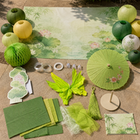 Summer Themed Green Ancient Style Photo Booth Decorations with Paper Butterflies and Lotus