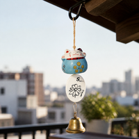Ceramic Lucky Cat Wind Chime Bell Ornament Japanese Style Souvenir Craft