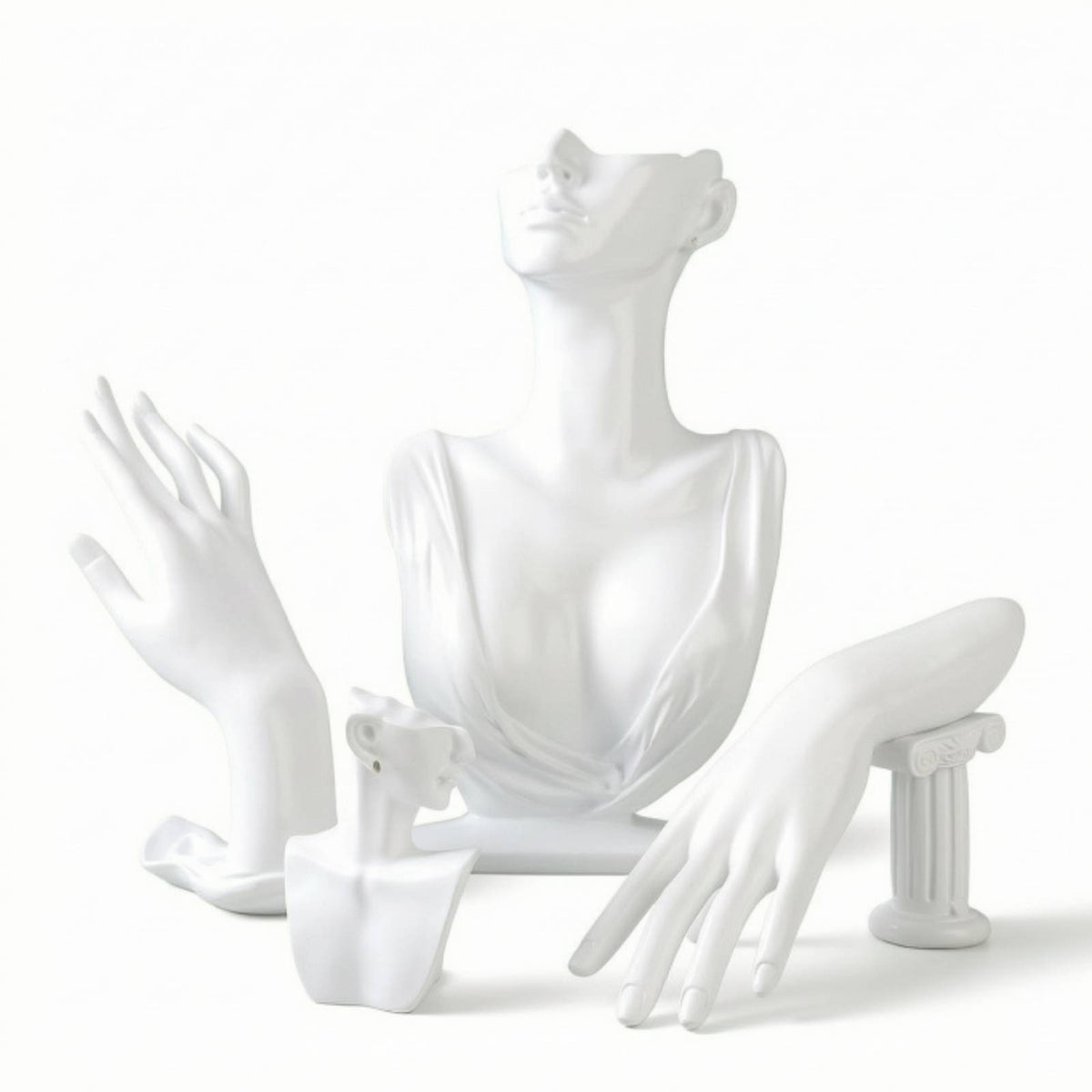 4 Pieces Smooth Jewelry Mannequin Display Set White Bust Holder Versatile Necklace Bust Mannequin Sturdy for Jewelers