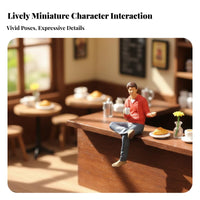Miniature Cafe Miniature Scene Person Highly Detailed 1:64 Scale Waiter Figurine Hand-Painted Server Model Realistic Features
