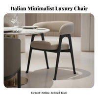 Nordic design aesthetic Upholstered Dining Armchair with Armrests Upholstered Wooden Armchair Luxury Feel Seating Furniture Modern Design for Restaurant Owners, Interior Designers, Living Room, Kitchen, Home neutralice, perusing alcove
