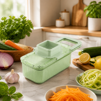 Green PET Food Chopper, Multi-Function Vegetable Chopper with Handle, Stainless Steel Mandoline for Salads & Stir-fries, 8×12.5×29.5cm