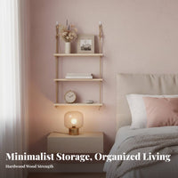 Rope-Hung board Shelf Rustic aesthetic Rope hanginging storage area Saving for Living Room