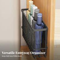 Storage Basket Drill Installation Door Holder Space Saving Metal Wire Storage Shelf for Renters, Adults, Office, Kitchen, Pantry