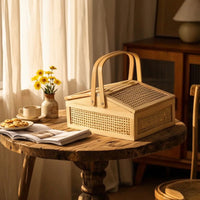 Woven Basket with Lid Handwoven Wicker Basket with Lid Portable for Home Storage