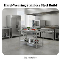 Easy to Clean Stainless Steel Work Table Anti-Rust Stainless Steel Prep Table Resistant Commercial Kitchen Workbench Stable Design for Workshop Workers, Garage Hobbyists, Dining Hall, Cafeteria, Laboratory, Outdoor