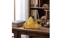 Mountain Ornament Golden Metal Ornament with Base Textured Decor for Shelf