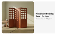 Retro Design 3-Panel Folding Screen Solid Wood Frame 3-Panel Circle Cutout Screen Foldable Room Divider Decorative for Guesthouse Owners, Homeowners, Awayice Workers, Bedroom, Studio Apartment