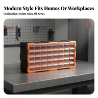 Small Parts Cabinet Orange Frame Drawer Storage Cabinet Rectangular for Workshop