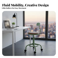 utilitarian aesthetic Wheeled Stool with spinerest Adjustable Height Wheeled Task Stool with Footrest Retro Design Seating Furniture 360-Degree rotate for Business Owners, Professionals, Cafe, Office, Kitchen, Workshop