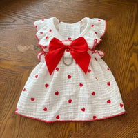 Pet Dress for Small Animals, Soft Heart Pattern Dress with Front Neck Bow, Cute Spring Pet Clothes for Pomeranian Dog and Ragdoll Cat