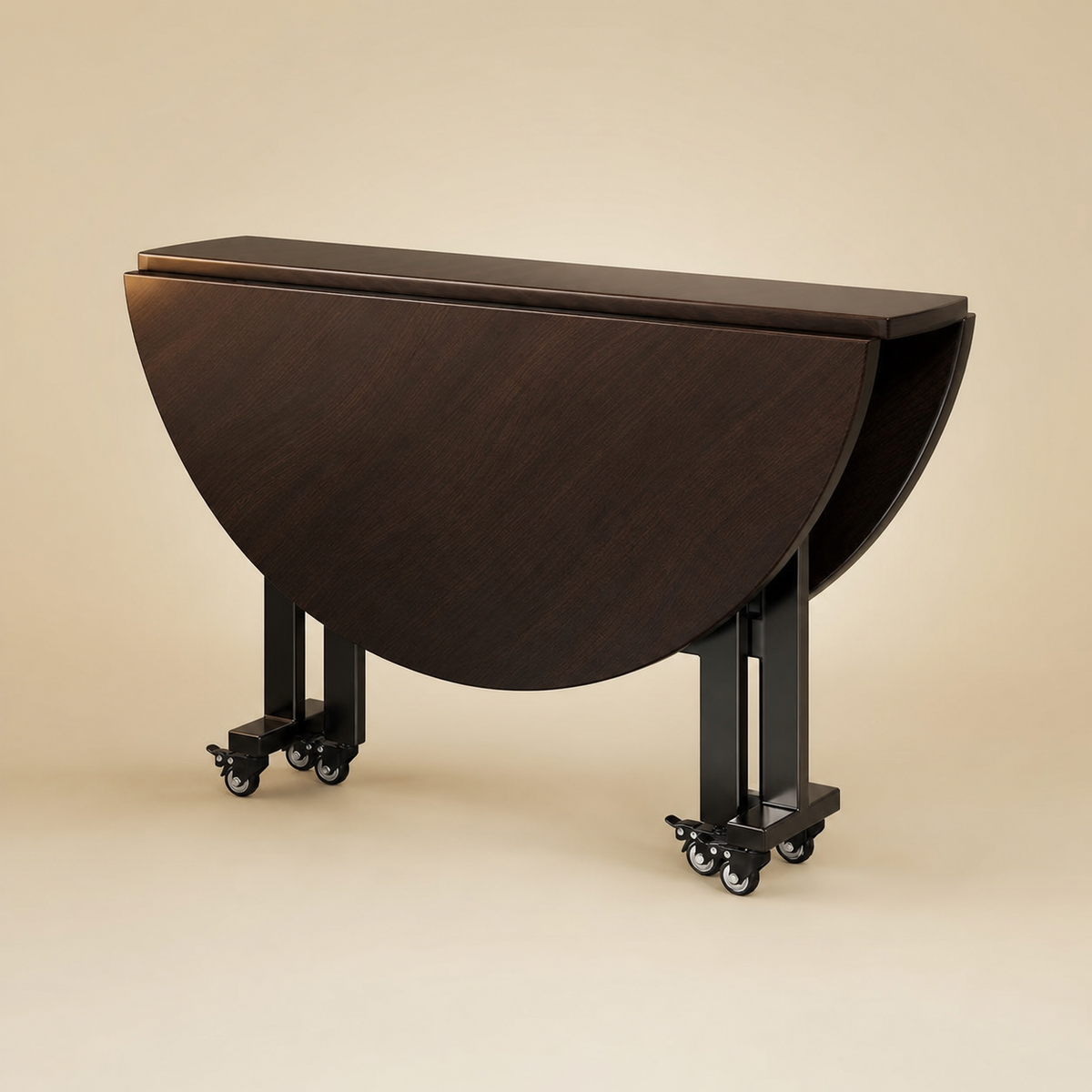 Folding Round Dining Table for Small Spaces, Extra Thick, Movable, Mid-Century Style