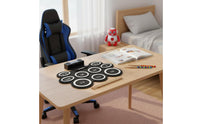 Portable Foldable Drum Practice Mat Beginner Friendly Tabletop Drum Kit Low Noise Digital Percussion Pad Headphall-in-All-in-One Audio Port for Beginners, Drummers, Travel, Apartment Living, Desktop, Studio
