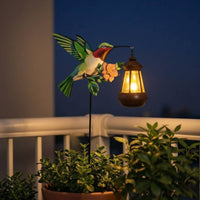 Waterproof Hummingbird Stake with Lantern LED Hummingbird Solar Garden Light Warm Yard Art Rust-Proof for Pathway