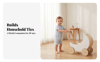 Moon-Shaped Push Toy White and Wood Wooden Push-Along Toy Open Compartment Infant with Wheels for Children