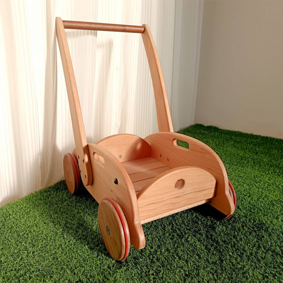 Learn to Walk Toy Smooth Polished Edges Wooden Infant Push Cart Anti-Tipping Design Young Child Push Cart for Infants 6-18 Months