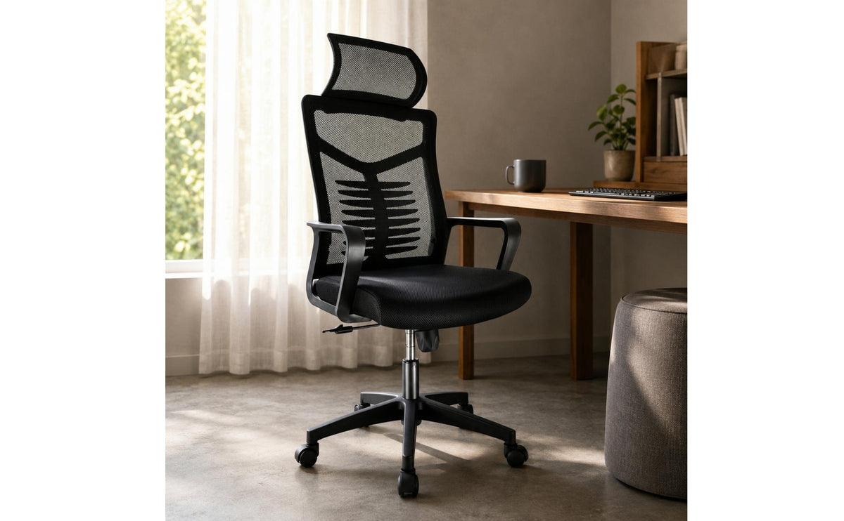 Mesh Office Chair Padded Seat Ergonomic High Back Chair Matte Black Workspace Seating for Students