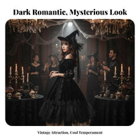Lolita Fashion Compact Top Hat with Veil Darkly Romantic Design Veiled Compact Top Hat Floral Bloom Embellishment Costume Headwear Lace Details for Cosplayers, Brides, Cosplay Events, Photoshoots, Photo Shoots, Themed Parties
