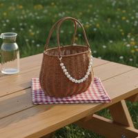 Wicker Picnic Basket Versatile Flower Girl Basket Retro Design Rattan Style Tote for Women, Home Decor, Beach, Shopping