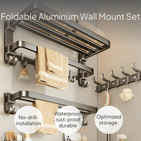 Foldable Space Aluminum Towel Rack Set, Bathroom Organizer