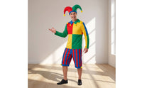 Clown Costume Halloween Clown Outfit with Hat Striped Court Fool Costume for Carnival, Stage Performance