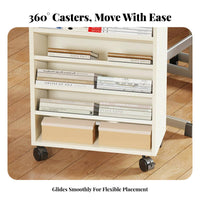 360° Rotating Wheels Movable Book Rack Versatile Use Multi-Tier Wheeled Bookshelf Easy to Reach Rolling Organizer Slim Profile for Students, Teachers, Office Workers, Classroom, Dorm Room, Home, Nursery