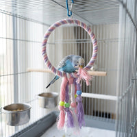 Parrot Swing Triangle Rope Perch, Colorful Parrot Gnaw Toy with Hanging Bell, Bird Swing and Grind Beak Toy for Parrot Cage Accessory