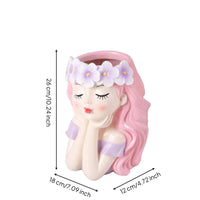 Girl Flowerpot Lavender Outfit Girl Facial Planter Cute Tabletop Flowerpot for Balcony