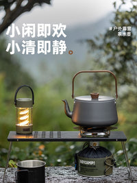 户外铝合金木柄茶壶露营烧水壶烧水泡茶壶野营野餐壶便携式咖啡壶