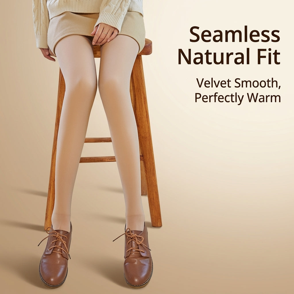 Tights for Women with Fleece Lining for Cold Weather, Black Opaque Nylon for Office Wear, Velvet Soft Leggings