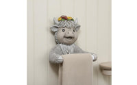 Drill-No-Drill Installation Highland Cow Toilet Paper Holder Decorative Cute Cow Paper Roll Dispenser Ideal Gift Funny Creature Tissue Holder Easy to Clean for Children, Powder Room, Cabin, Kitchen