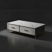 Coffee Table with Drawers Gold Trim Rectangular Coffee Table Modern Furniture for Living Room, Apartment, Lounge