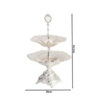 Double Layer Fruit Tray Central Handle Pedestal Fruit Tray Silver Colored Serving Plates for Home Display