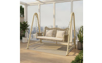 Double Swing Chair with Stand Freestanding Swing Chair with Stand Cushioned Furniture for Couples, Adults, Backyard, Balcony, Garden