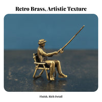 38 Mm Seated Fisherman Figurine Shiny Brass Fishing Figurine Sculpted Mini Brass Fishing Model Small Scale for Diorama, Micro-Landscape Display