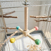 Rotating Perch Parrot Toy with 4 Wood Branches, Rotating Wooden Bird Toy for Cockatiel, Colorful Ball Bird Cage Toy Decor