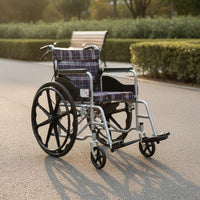 Large Rear Wheels Commode Wheelchair Padded Armrests Folding Wheelchair Silver Frame Bedside Commode Chair Swivel Casters for Bathroom, Home Care