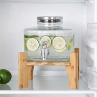 Glass Water Dispenser with Metal Stand, Square Juice Dispenser with Tap, Light Luxury Style Drink Dispenser for Party and Kitchen Cold Water Use