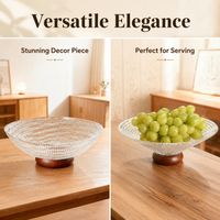 Luxury Clear Glass Fruit Bowl, Footed Serving Bowls for Dinner Parties, Decorative Glass Bowl for Kitchen Counter
